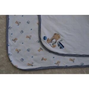 First Impressions Baby Blanket Teddy Bear Wagon Puppy Dog Blue Ball White Stripe